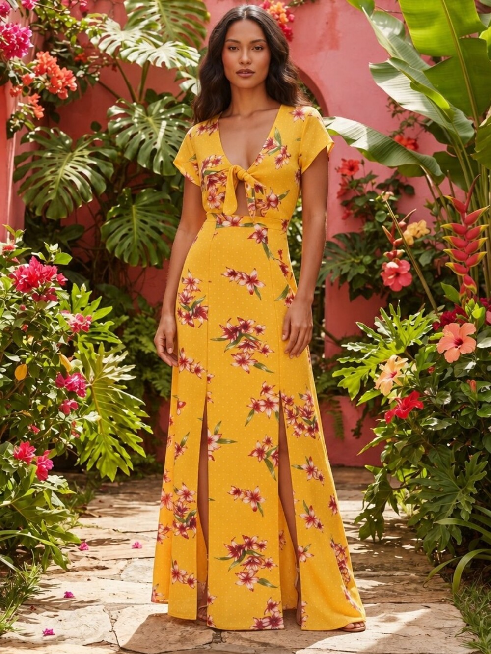 GUESS Yellow Floral Maxi Dress
